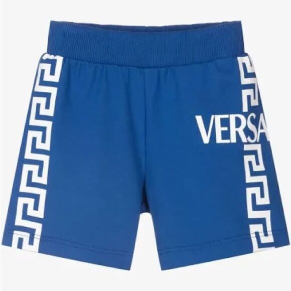 VERSACE BOYS BLUE & WHITE LOGO SHORTS 36M - Picture 1 of 7